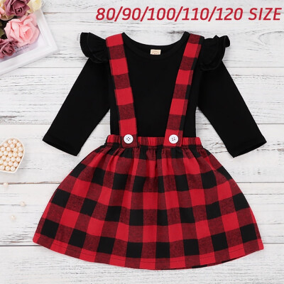 

Baby Toddler Girls 2pcs Cute Cotton Top Stylish Plaid Halter Skirt for Baby First Birthday Clothing Sets