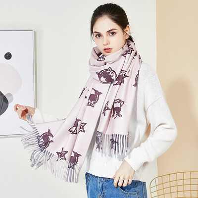 

Lan Shi Yu W0382 scarf female winter Korean tassel wild girl cartoon warm scarf dual-use shawl light pink