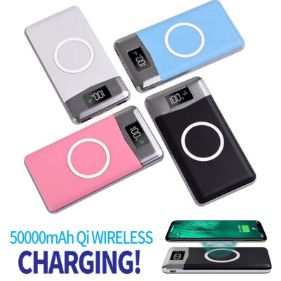 

50000mah Power Bank Qi Wireless Charging 2 USB LCD LED Portable Wireless Charger External Battery For Xiaomi Samsung iphone