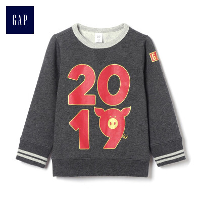 

GAP flagship store men&women New Years New Year theme printing round neck pullover sweater 398229 carbon gray 18-24M