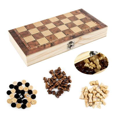 

3 In 1 Wooden Chess Set Checkers Backgammon Travel Wooden Chess Game Wood Chess Pieces Foldable Chessboard Draughts