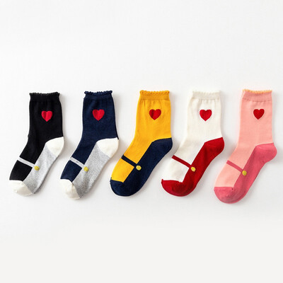 

2018 College Womens White Korean Short Kawaii Warm Winter Cotton Sox Cute Sweet Ladies Casual Socks 5pairs lot Women Socks Fema