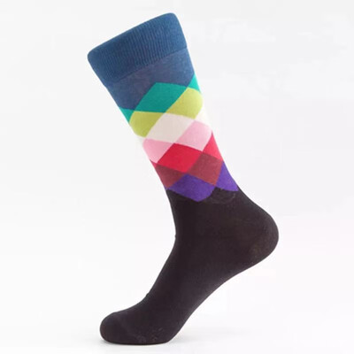 

1 Pair Men Socks with Rainbow Geometry Color Type Socks Mid tube Socks Male Female Man Woman Big Size Lucky Socks