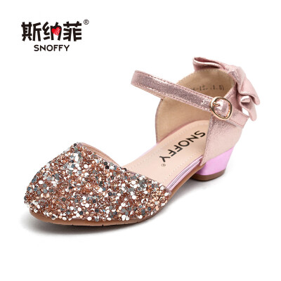 

Snaf childrens shoes girls shoes spring 2019 new childrens crystal princess high heel sandals summer single shoes 19606 gold 32