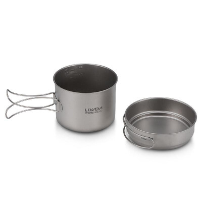 

Lixada Ultralight Titanium Cookset Outdoor Camping Cookware Set 1100ml Pot&350ml Fry Pan with Folding Handles