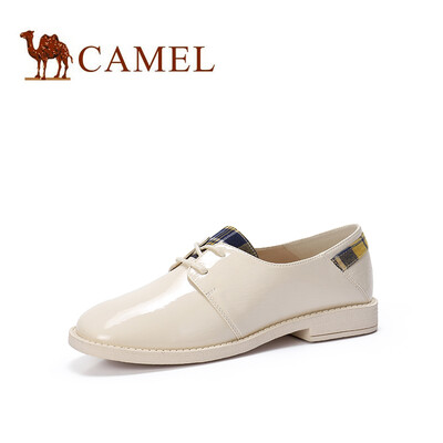 

Camel CAMEL Ms British literary plaid stitching round head single shoes A91514691 beige 39
