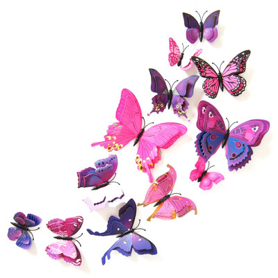 

New Qualified Refrigerator Stickers 12 pcs Decal Wall Stickers Home Decorations 3D Butterfly Rainbow PVC For Living Room