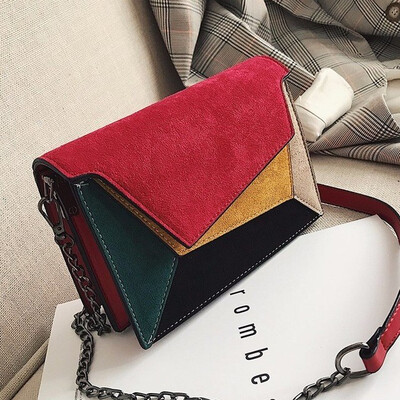 

2019 New High Quality Leather Patchwork Women Messenger Bag Female Chain Strap Shoulder Bag Small Criss-Cross Ladies Flap Bag