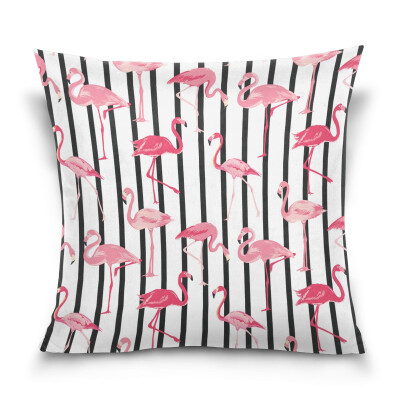 

ALAZA Throw Pillow Cover 16 X 16 inch Christmas Gift Cushion Cover with Pink Flamingo Bird Printed Pillowcase