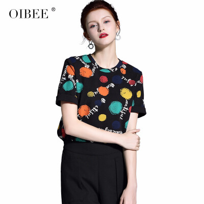 

OIBEE2018 autumn&winter womens new fashion printing pink T-shirt short-sleeved shirt scarf two-piece shirt