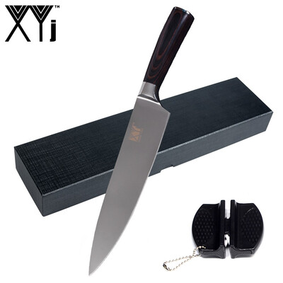 

Kitchen Knife Sharpener Gift Box XYj New Design Bend Handle Stainless Steel Kitchen Knives 8 inch Chef Cooking Knife 3 Piece Set