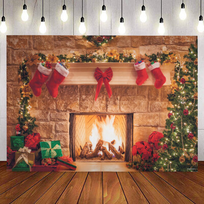 

Willstar Christmas Fireplace Theme Backdrop Tree Gift Decorations for Xmas Party Supplies Background Photography Decor Props