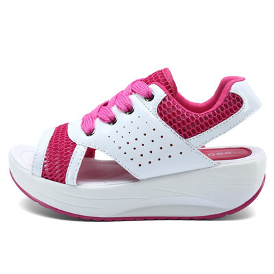 

Summer sandals female 2018 new thick bottom rocking shoes sandals fashion casual beach breathable sandals lace