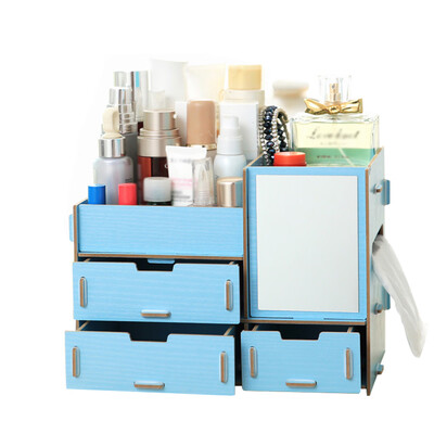

Multifunctional Desktop Storage Box Wooden Makeup Organizer Case with Mirror Multi Drawers Large Capacity DIY Jewelry Container Co