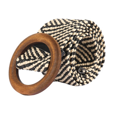

Vintage Boho Braided Waist Belt Summer Solid Female Belt Round Wooden Smooth Buckle Fake Straw Wide Belts for Women