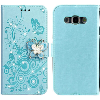 

MOONCASE Samsung Galaxy J5 2016 Butterfly Rhinestone Embossed Leather Case - Green
