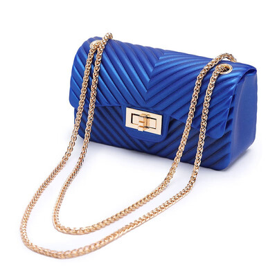 

New Pattern Fashion Frosted V Pattern Jelly Bag PVC Style Womens Satchel Stripe Bag