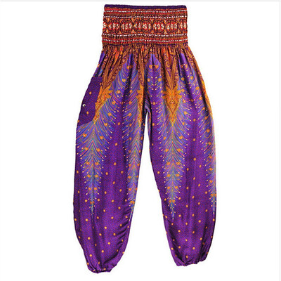 

NeillieN Outdoor Yoga Pants Printed Loose Thin Bohemia Lantern Pants Thailand Peacock High Waist Sports Pants with Pocket