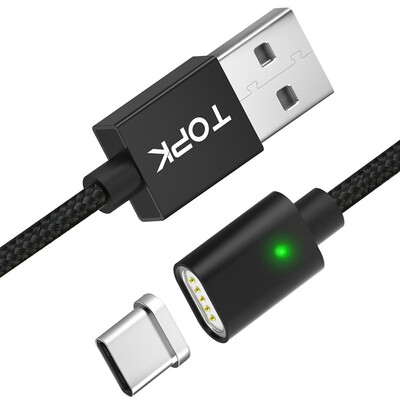 

TOPK 2MF-Line2 USB C Magnetic Cable Nylon Braided Type C Charge Cable For Samsung Galaxy Note 9 S9 Plus USB Type-C Magnet Charge