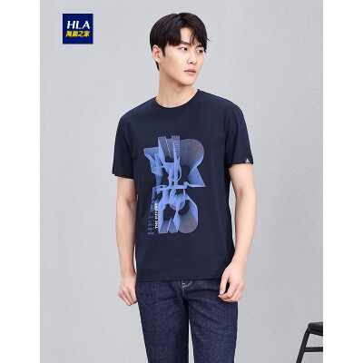 

HLA Haishu House Short Sleeve T-Shirt Male 2019 Summer New Abstract Pattern Round Neck Tie Short THNTBJ2R196A Navy Pattern K6 17592A50