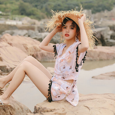 

Student small chest gathered bikini four-piece sexy split swimsuit female three-piece