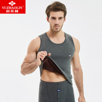 

Yu Zhaolin YUZHAOLIN warm vest mens plus velvet thick elastic round neck color spinning thermal underwear single shirt middle-aged mens vest mens dark gray XXXL