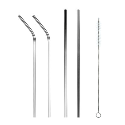 

105" Stainless Steel Straws Reusable Metal Straws 2 Bent 2 Straight Straws with a Cleaning Brush