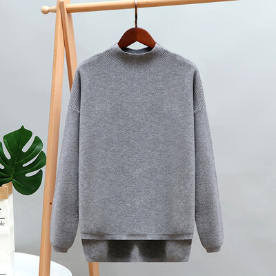 

loose style half-high collar split thick sweater spring winter solid color