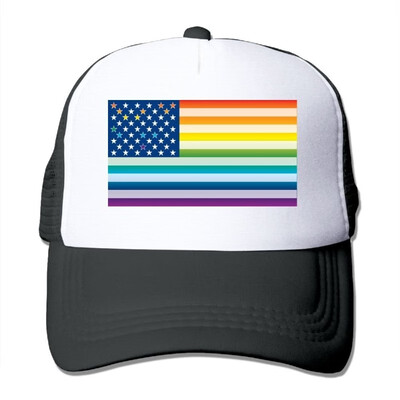 

Li2u-id Mens Gay Pride Rainbow American Flag Kids Cap Adjustable Baseball Cap Mesh Hat