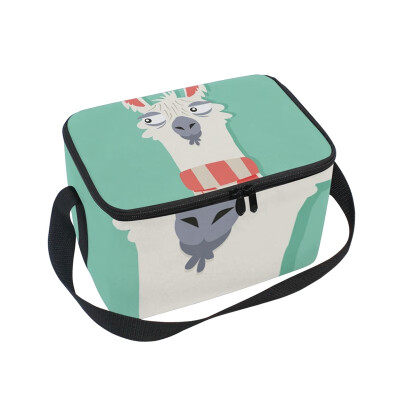 

ALAZA Lunch Box Insulated Lunch Bag Large Cooler Alpaca With Scarf Tote Bag