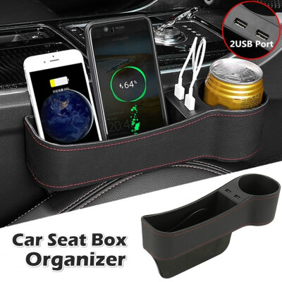 

Car Seat Box Organizer Car Console Side Pocket Coin Box&2 USB Charging Hub for Cellphones