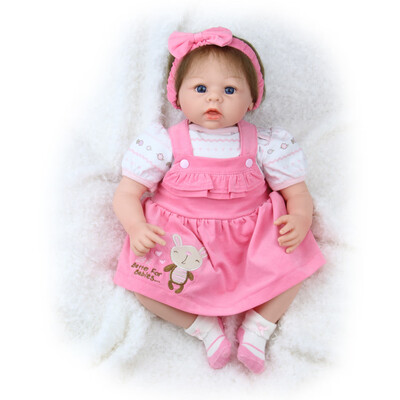 

22inch 55cm Reborn Baby Doll Girl PP filling Silicone With Clothes Feeding Bottle Lifelike Cute Gifts Toy Pink Rabbit