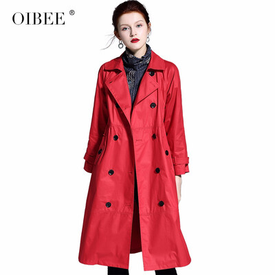 

OIBEE2019 autumn&winter womens new womens long double-breasted suit collar long-sleeved windbreaker jacket