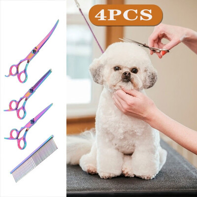 

4PCSSet Color Pet Grooming Tools Professional Pet Scissors Steel Grooming Rake Comb Brush Tools for Pets