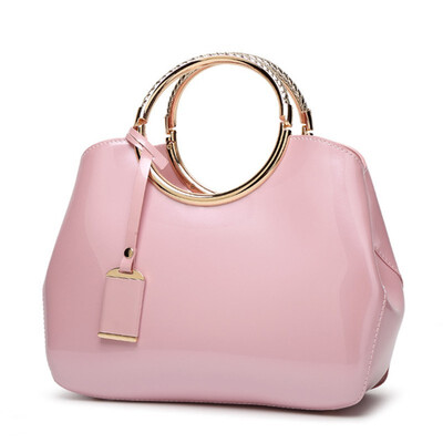 

New Pattern Fashion Womens Bag PU Patent Leather Ellipse Inclined shoulder bag Pure color Handbag soft surface Hard handle The si