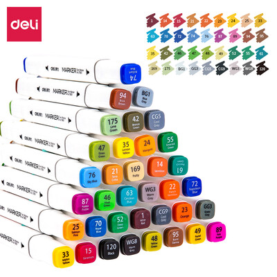 

Deli deli 36 color square pole double head alcohol oily marker set student hand-painted comic design painting color pen note pen 70801-36