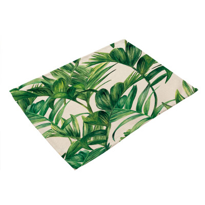 

Green Plant Printed Polyester Placemat Heat-resistant Stain-resistant Anti-slip Table Mat Bowl Coaster Dining Tableware Pad for Di