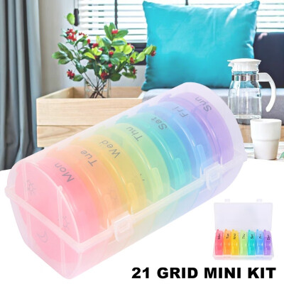 

21 Grid Pill Box 7 Day Weekly AM PM Pill Box Case with Moisture-Proof Design Pill Box Storage Rainbow