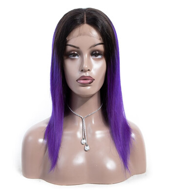 

Ombre Color 1bPurple Straight Human Hair Wigs Brazilian Ombre Hair 180 Pre Plucked hairline 4 4 Human Hair Lace Front Wig