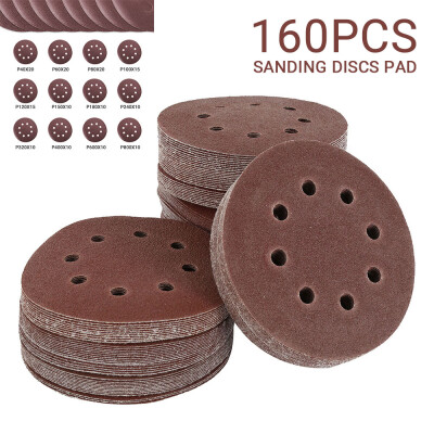 

160Pcs 125mm Sanding Discs Pads 40-800 Mix Grit Hook&Loop Hole Orbital Sandpaper