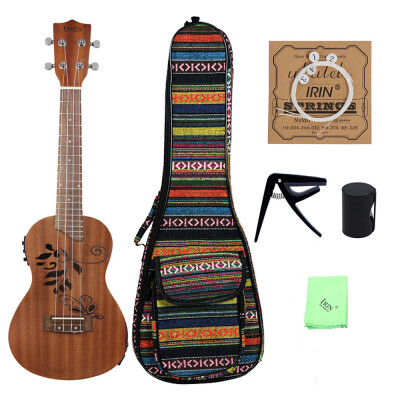 

24" Sapele Wood Ukulele Ukelele Uke Kit with LCD EQ Including Carrying Bag Capo Strings Finger Maraca Cleaning Cloth