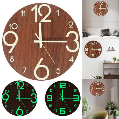 

Luminous Wall Clock Number Quartz Glow In The Dark Night Light Hanging Clocks Wooden Fluorescent Clock