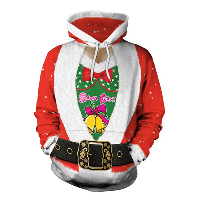 

Adult Santa Elf Anime Cosplay Sweater Unisex Christmas Costume Hooded Long Sleeve Pullover Tops Funny Printed Sweatshirt Clothes