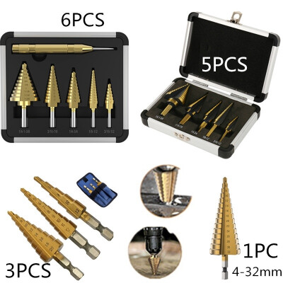 

6531PCS HSS Step Cone Drill Titanium Coated Hole Cutter Bit Set HSS Cobalt Multiple Hole 50 Sizes Step Drill Bit Set Tools