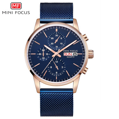 

MINI FOCUS MF0180G Men Watch Quartz Stainless Steel Strap Simple Wristwatch Time Display Calendar Fashion Casual 3ATM Waterproof L