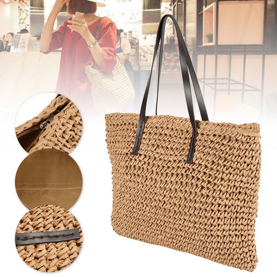 

New fashion Womens Straw Summer Weave Woven Shoulder Tote Shopping Beach Bag Purse Handbag straw Beach Bags travel for vacation