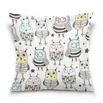 

ALAZA Throw Pillow Cover 16 X 16 inch Cushion Cover with Doodle Owls Printed Pillowcase