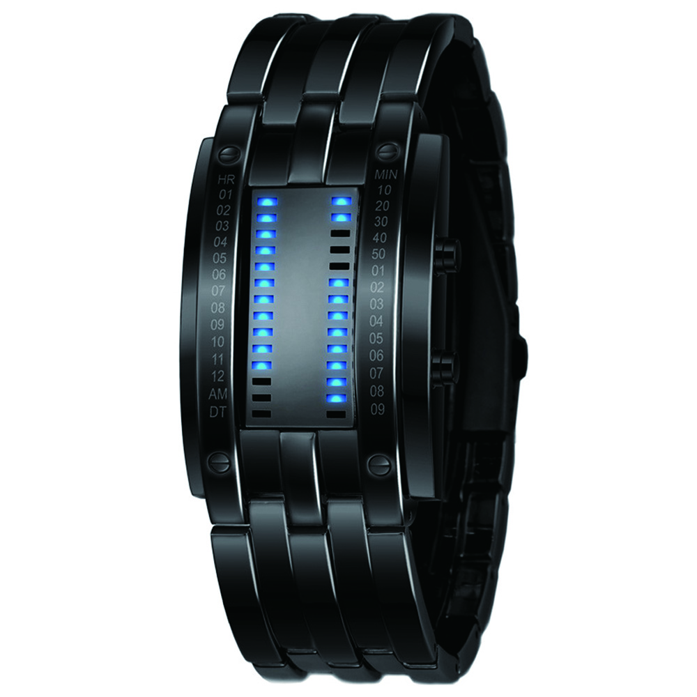 

Luxury Unique Creativ Men Blue Binary Stainless Steel Digital Electronic Watches