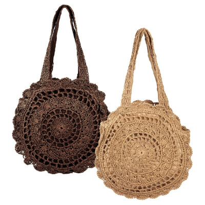 

Bohemian Straw Bags for Women Circle Beach Handbags Summer Vintage Rattan Handmade Kintted Travel Bags