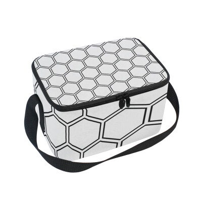 

ALAZA Insulated Lunch Box White Hexagon Lunch Bag for Men Women Portable Tote Bag Cooler Bag